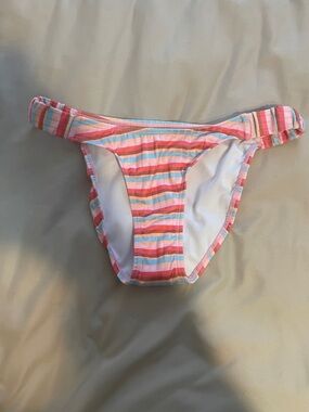 Decree Striped Bikini Bottom in Pink, Coral & Light Blue